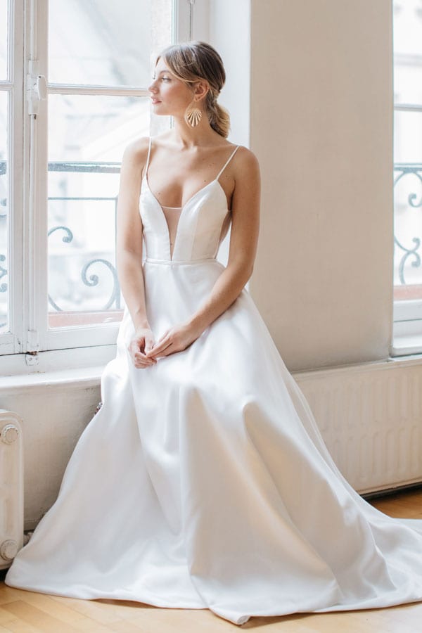 Camelia sophisticated white satin wedding dress