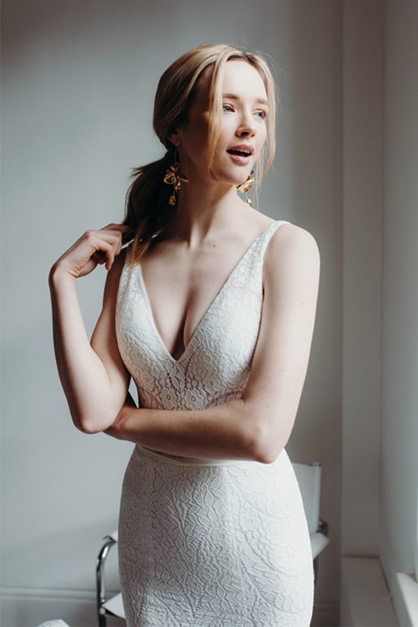 Desert Lily Deep V Neck Wedding Dress