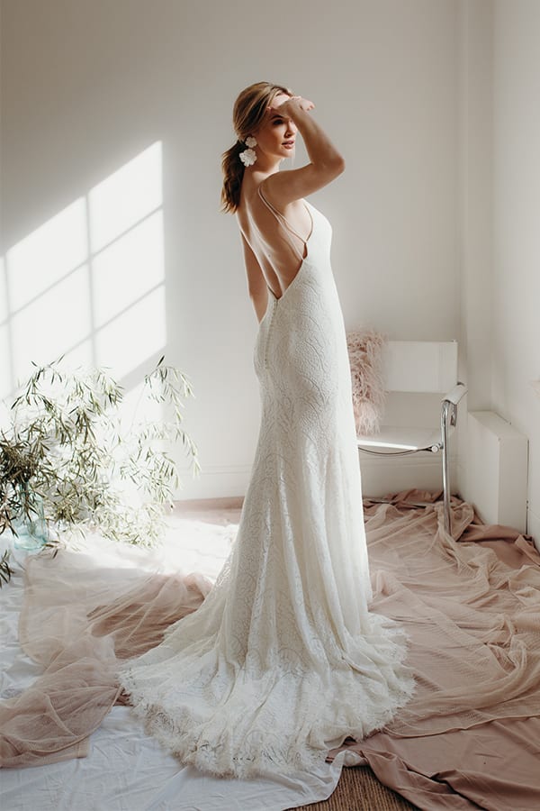 Sand Lily Draped Lace Wedding Dress