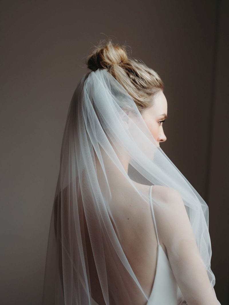 Mara single tier full length plain ivory veil