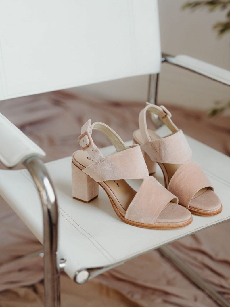 Passion Blush Velvet peep-toe and block heel